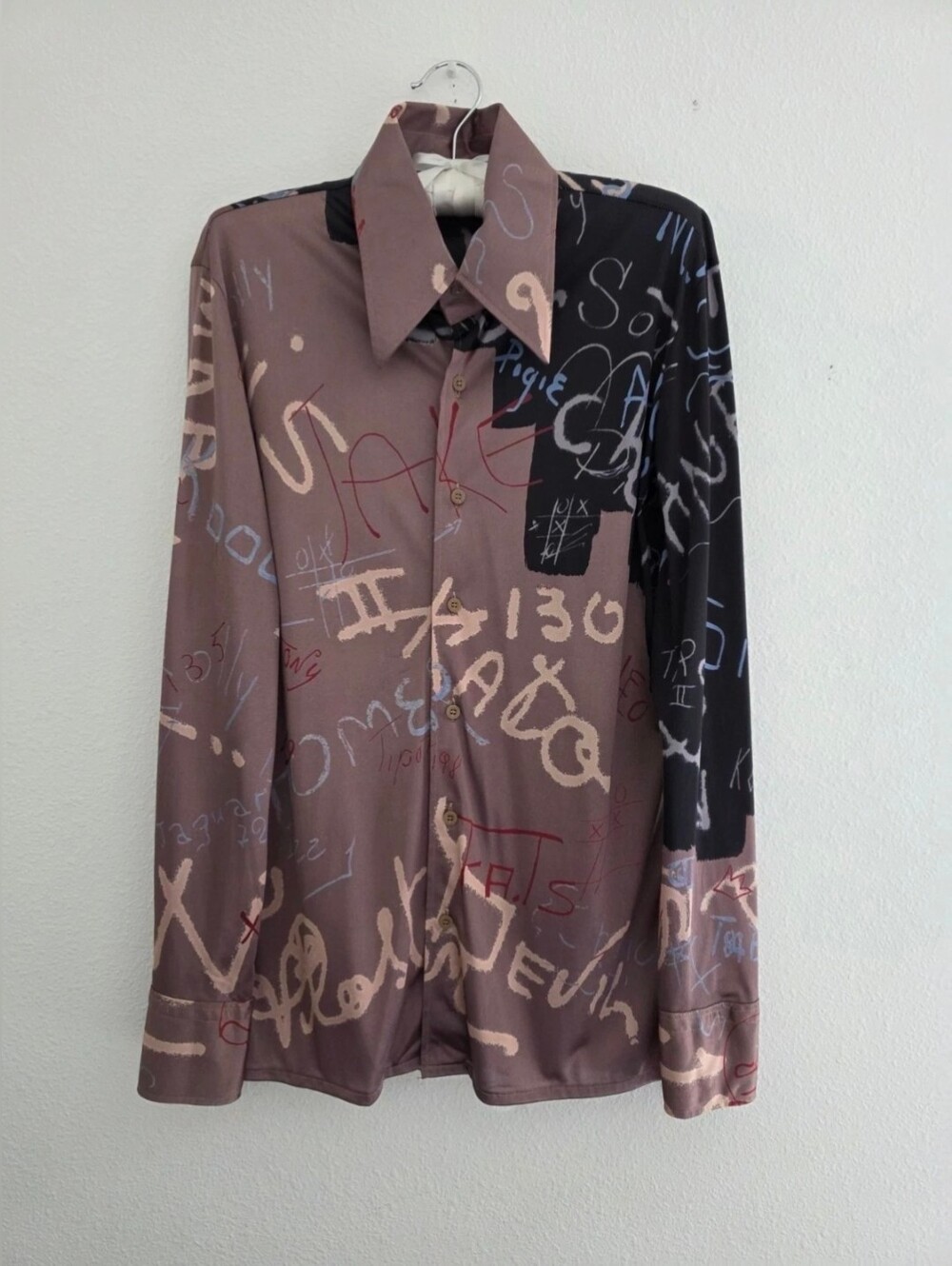 Nik Nik Men's/Unisex Button Up Shirt In Graffiti Print 100% Nylon Vintage Sz M.
